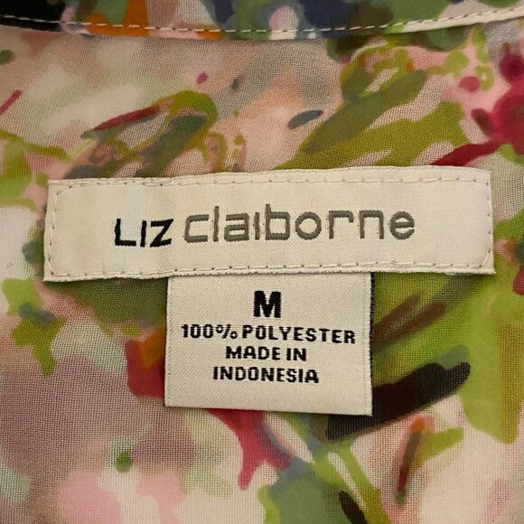 Liz Claiborne Long Sleeve Tie Front Floral Chiffon Blouse, Size Medium - Picture 6 of 7